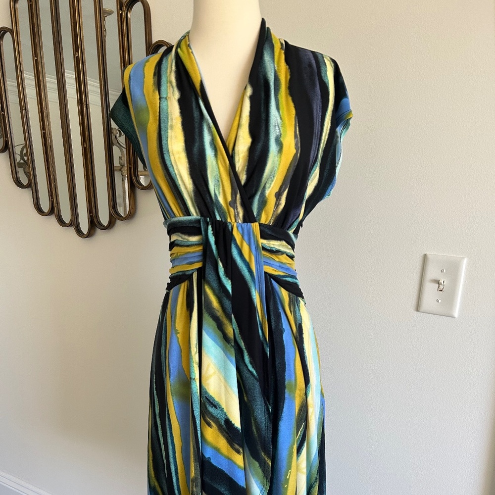 NWOT SANGRIA DRESS BLUE GREEN YELLOW BLACK SLEEVELESS DRESS COCKTAIL SZ 6